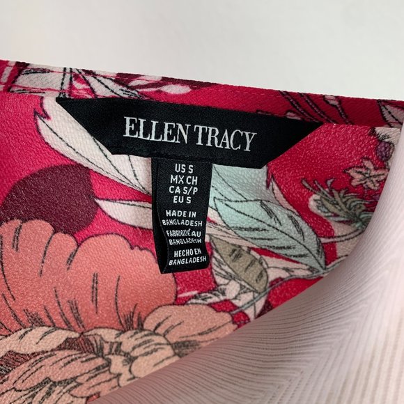🟢 ELLEN TRACY Women's Size Small V-Neck Floral Short Sleeve Wrap Tunic Blouse - Picture 5 of 8